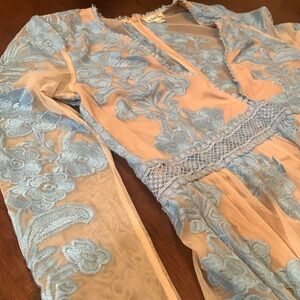 Sexy For Love And Lemons Light Blue Lace Floral Top with body suit under, size L